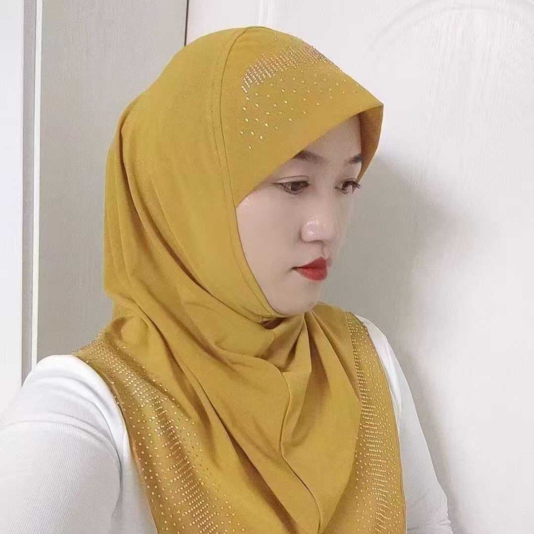烫钻一体式少数民族包头帽女士便捷套头头巾春夏轻薄透气盖头图片