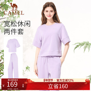 骆驼休闲套装女款春季宽松时尚运动套装透气显瘦健身服短袖两件套
