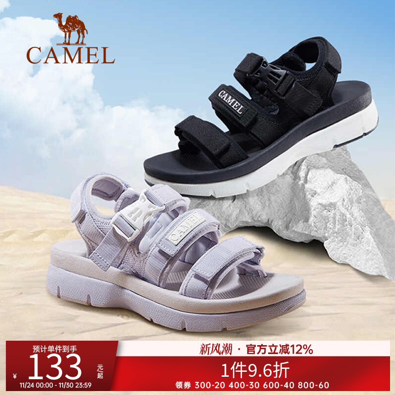 骆驼女鞋凉鞋2025年夏季新款魔术贴休闲沙滩凉鞋女厚底运动凉鞋女