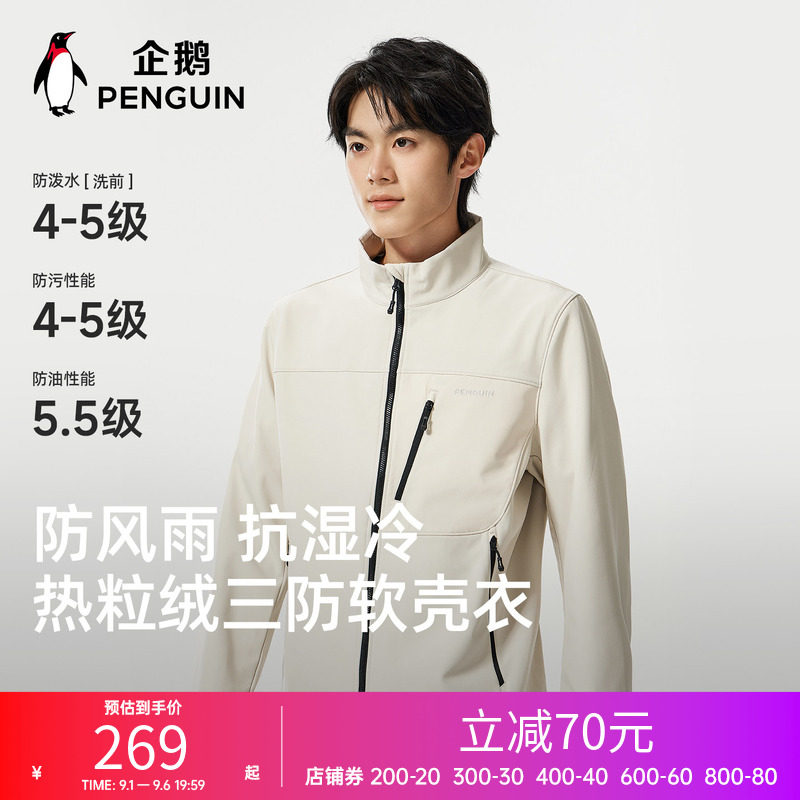 骆驼企鹅立领加绒软壳衣男2026春季新款女户外防风三防徒步登山服图片