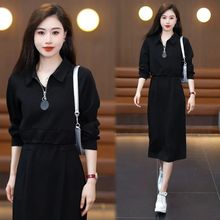 时尚休闲套装裙女士2025春秋新款小个子翻领短款卫衣连衣裙两件套