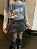原创y2k美式 叛逆校园 复古学院低腰格纹百褶短裙 Fish Steam