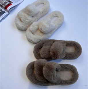 厚底毛绒绒舒适白色松糕鞋大长腿家居外穿毛毛拖鞋女冬款22年新款