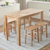 全实木餐桌快餐店长方形原木简约北欧桌子饭店家用桌面馆商用木桌