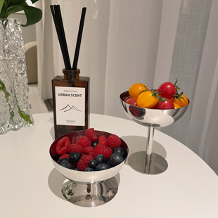 ins风不锈钢高脚杯冰激凌杯甜品水果碗露营家居博主拍照道具摆件