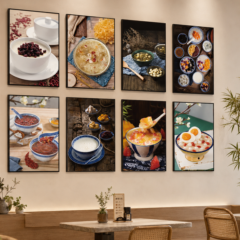 甜品店装饰画广式糖水店背景墙海报挂画港式茶餐厅网红冷饮店壁画