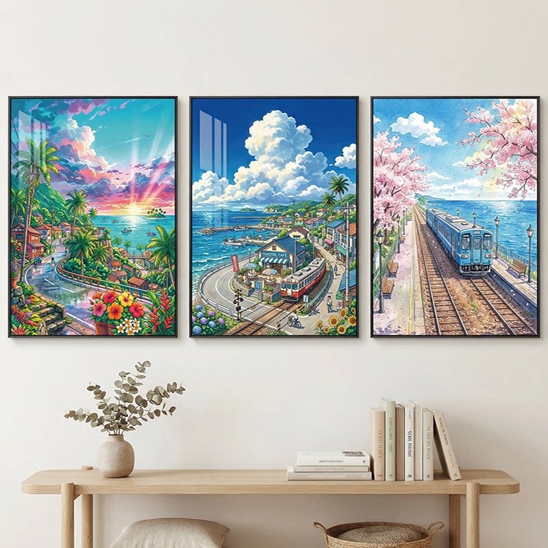 宫崎骏治愈系装饰画客厅沙发卧室玄关挂画新海诚唯美动漫风景壁画图片