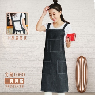 牛仔围裙定做logo印字餐厅咖啡师奶茶店花艺师美甲烘焙工作服订制
