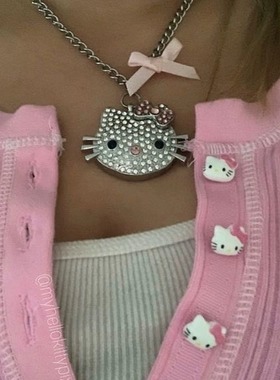 pinkbankbaby原创手工自制千禧辣妹y2k小猫u盘满钻吊坠钛钢项链女