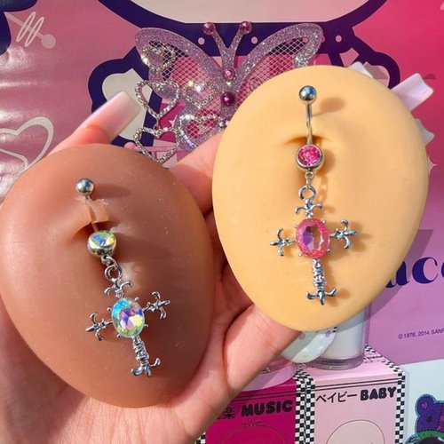 欧美y2k辣妹十字架宝石吊坠肚脐钉穿刺饰品Cross Belly Piercing