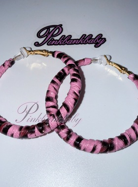 pinkbankbaby涉谷辣妹y2k手工皮革缠绕粉红豹纹无耳洞耳夹耳饰