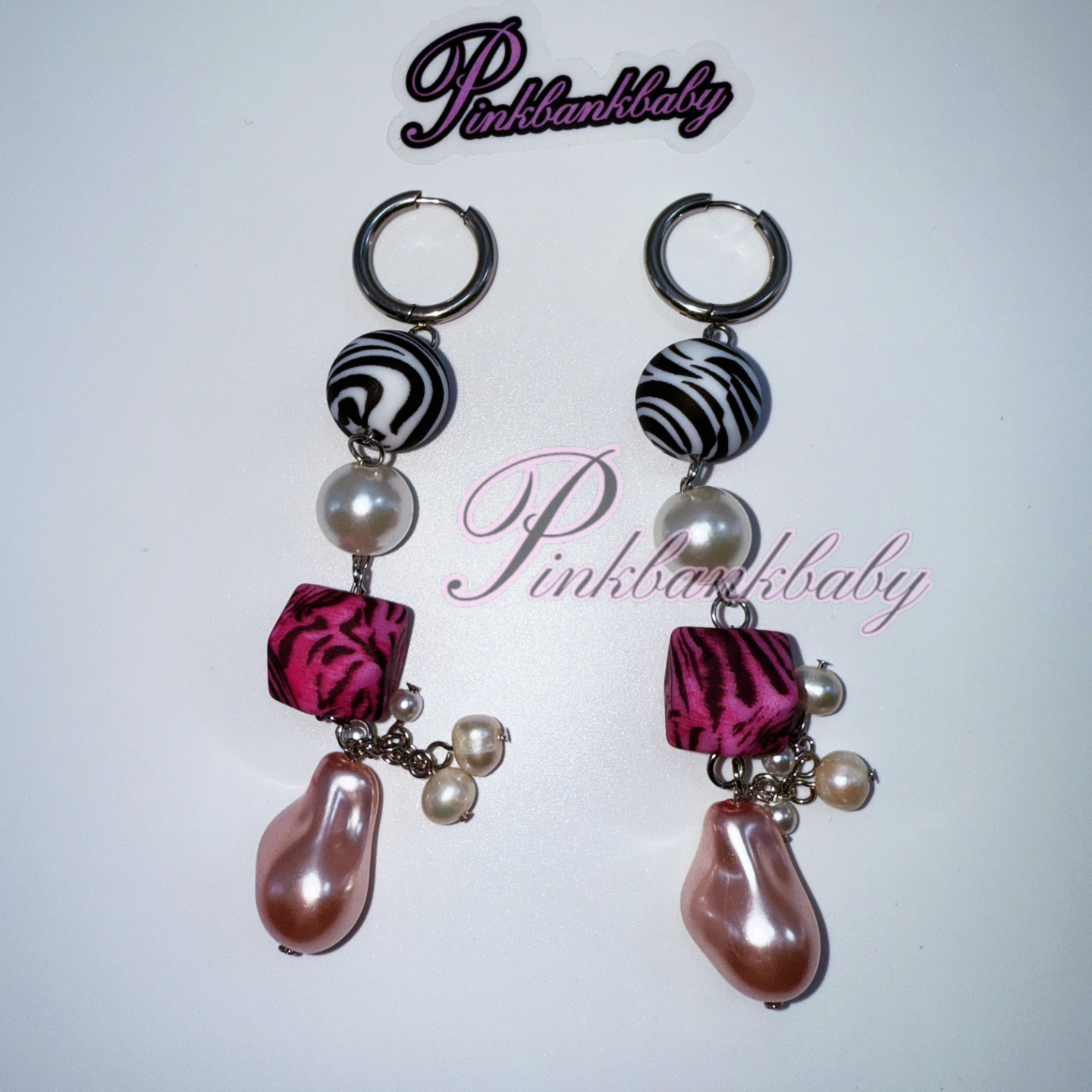 pinkbankbaby原创设计手工y2k千禧辣妹异形珍珠耳环耳饰耳坠耳夹