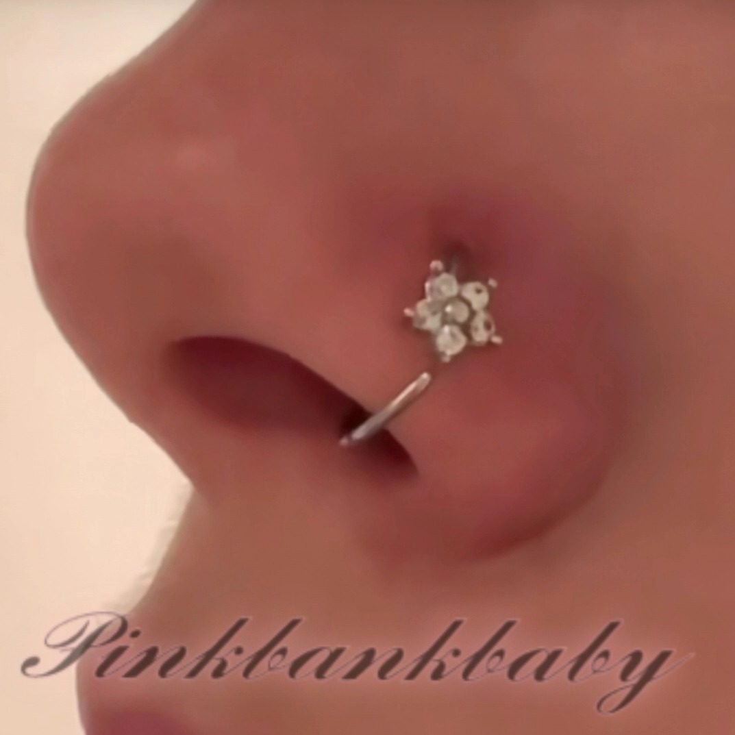 Pinkbankbaby外贸欧美ins个性铜镶锆石花朵软圈鼻钉鼻环穿孔饰品