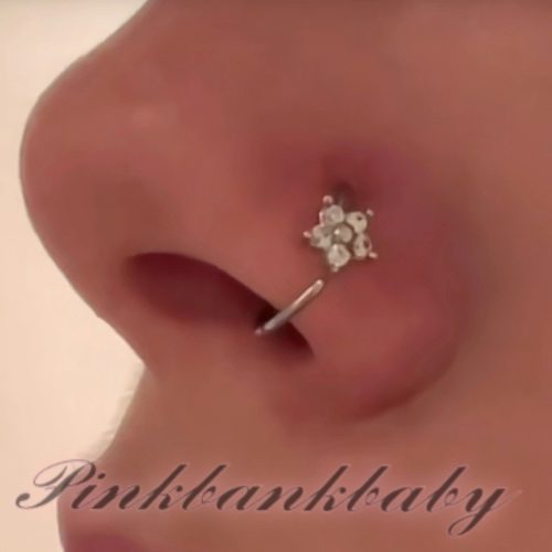 Pinkbankbaby外贸欧美ins个性铜镶锆石花朵软圈鼻钉鼻环穿孔饰品
