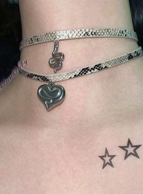 原创自制手作蛇皮纹个性小众重工钛钢蛇形吊坠皮项圈项链女