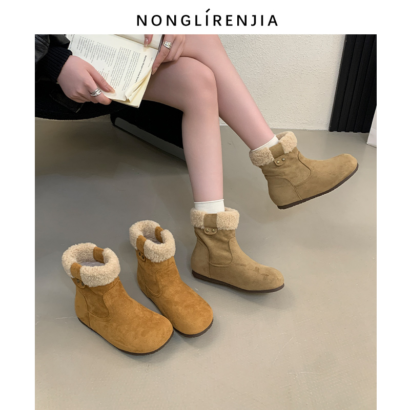 弄里人佳大码女鞋41-43码雪地靴25冬新款小土豆加绒保暖毛毛棉鞋
