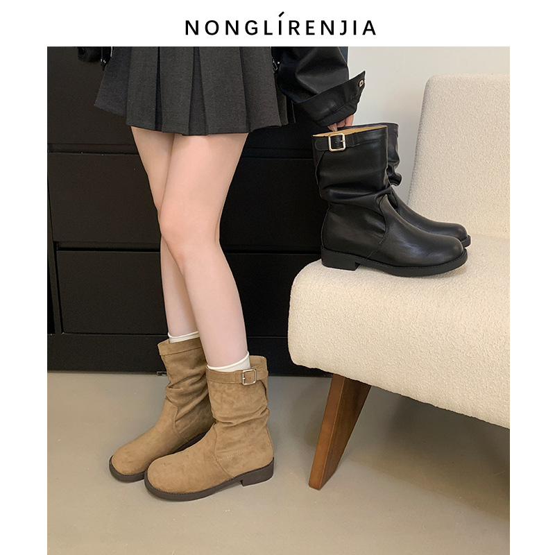 弄里人佳大码女鞋41-42码短靴25冬新款复古休闲风马丁靴40堆堆靴