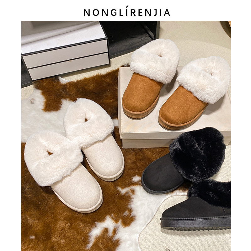 弄里人佳大码女鞋41-43码雪地靴25冬新款厚底加绒保暖大棉鞋40 42