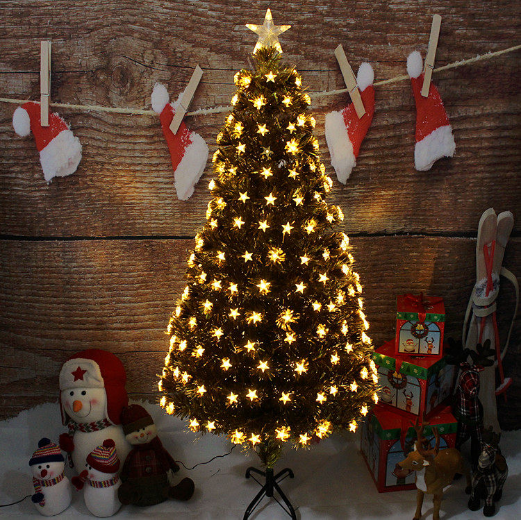 圣诞节装饰品1.2、1.5、1.8、2.1米五角星金色叶子豪华光纤圣诞树