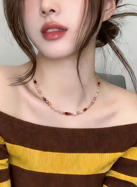 天然淡水珍珠项链原创设计小众高级感柠檬晶锁骨颈链