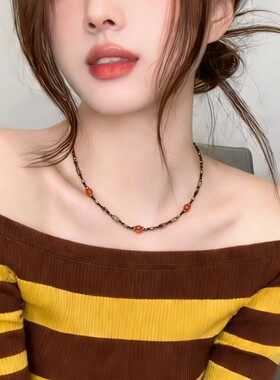 新款天然石项链小众高级感细闪长款毛衣链锁骨颈链节日礼物