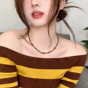 新款天然石项链小众高级感细闪长款毛衣链锁骨颈链节日礼物