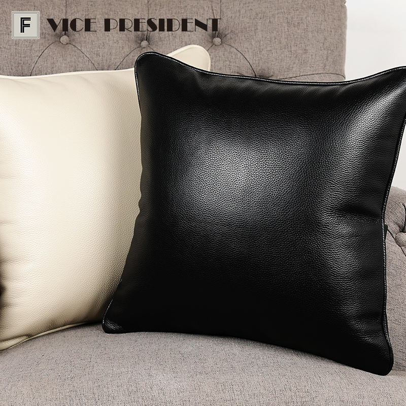 头层牛皮简约白真皮靠枕车载护腰