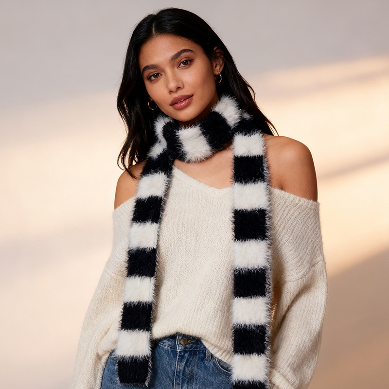 JESSIEJANE围巾女2025冬季新款细窄长条时尚洋气高档格子腊肠围脖