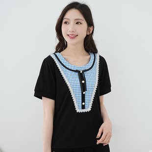 艾依琪格2025大码 短袖 胖mm显瘦遮肚子气质拼接蕾丝上衣胖妹妹新款