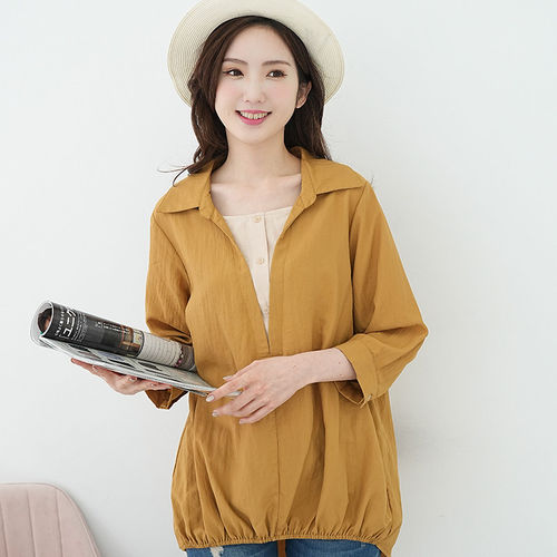 胖mm前短后长雪纺七分袖上衣