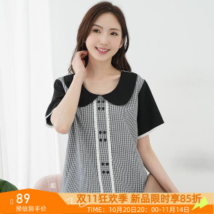 显瘦2025胖妹妹短袖 胖mm减龄娃娃领格子上衣夏季 女装 艾依琪格大码