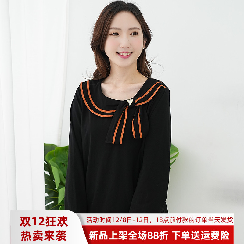 韩版蝴蝶结长袖t胖妹妹显瘦上衣