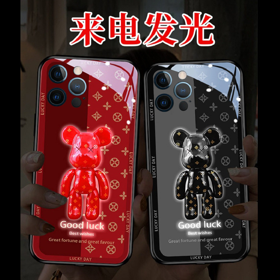 适用新款苹果15promax来电闪声控发光手机壳14P布偶熊iphone13会发光11pro xsmax 16潮来电发光