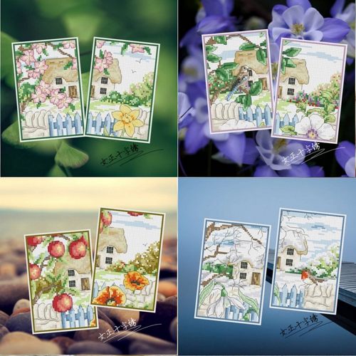 十字绣卡套手工小件四季风景小屋