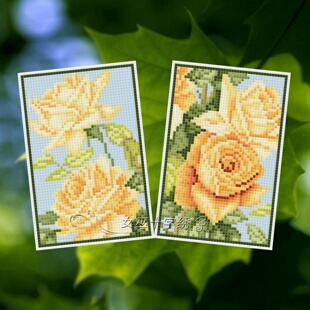 女巫十字绣卡套手工礼物小件自己绣DMC绣线花朵黄色玫瑰送护角