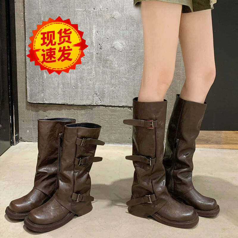 现货两个版本增高时髦女秋冬加绒皮带扣方圆头褶皱中筒骑士靴长靴,童鞋/婴儿鞋/亲子鞋,皮靴,淘宝优惠券,粉丝福利购,淘宝优惠卷