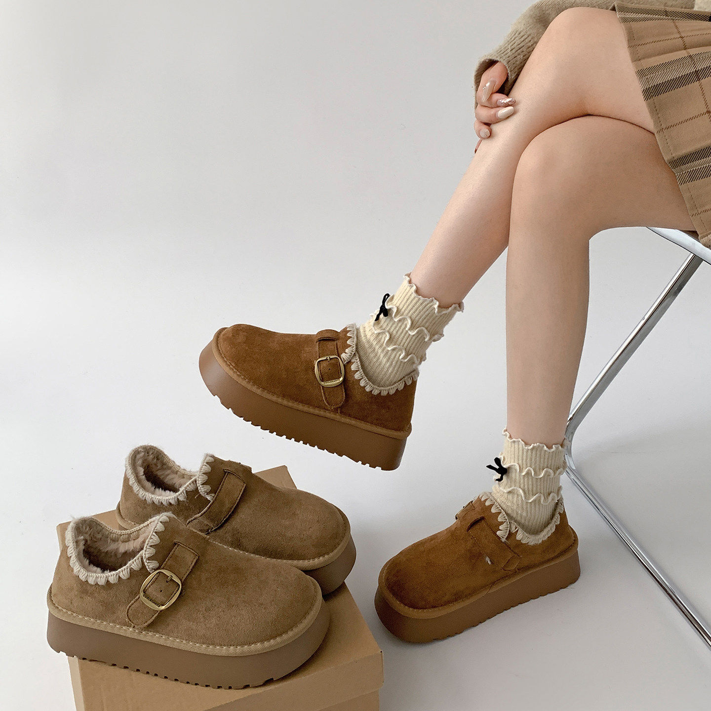 加绒复古厚底全包勃肯鞋女2025新款秋冬外穿增高防滑保暖雪地棉鞋,女鞋,勃肯鞋/软木鞋,淘宝优惠券,粉丝福利购,淘宝优惠卷