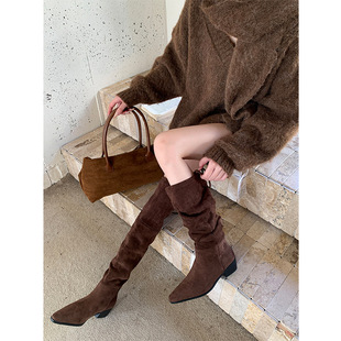 美拉德穿搭2025靴子女长靴过膝靴咖色咖啡色棕色高筒靴弹力长筒靴
