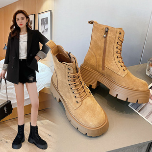 马丁靴女2025秋冬季新款厚底真皮短靴英伦反绒皮时尚百搭机车靴子