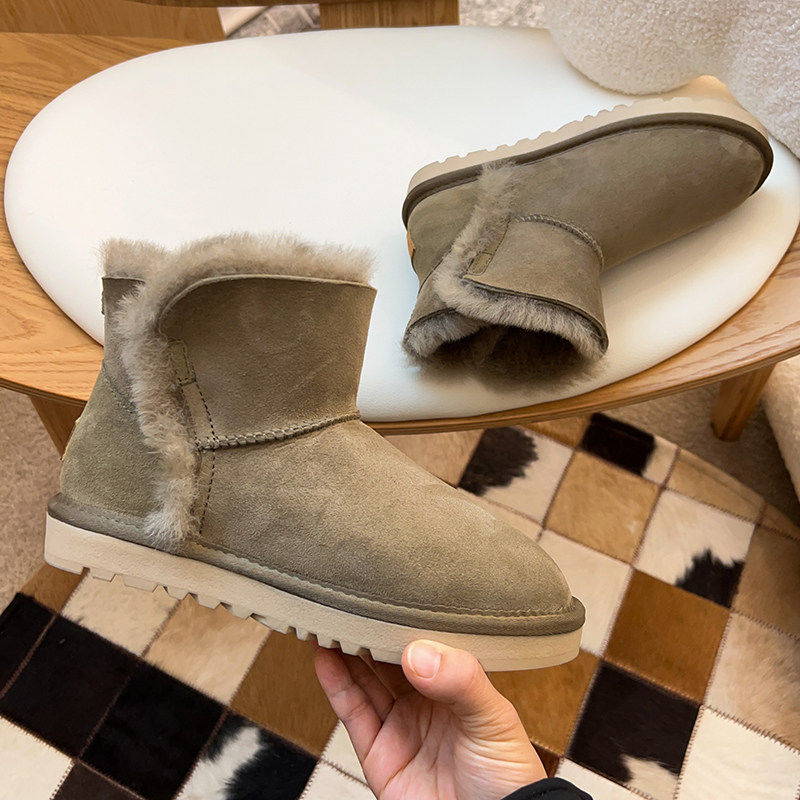 侧面毛条雪地靴女冬羊皮毛一体2025年新款短筒加厚绒平底雪地棉鞋,女鞋,时尚雪地靴,淘宝优惠券,粉丝福利购,淘宝优惠卷