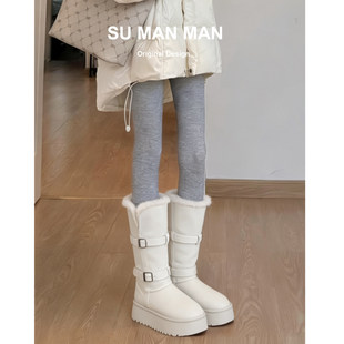 白色长筒雪地靴女款2025新款冬季厚底加绒长筒靴加厚保暖东北棉鞋