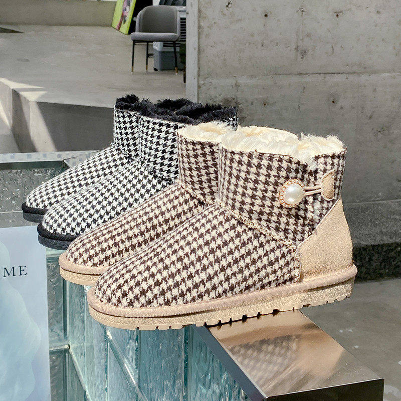 2025冬季新款皮毛一体雪地靴女韩版小香风加绒加厚呢子棉鞋短靴子,女鞋,时尚雪地靴,淘宝优惠券,粉丝福利购,淘宝优惠卷