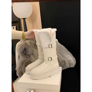 白色雪地靴女冬2025新款内增高厚底加绒保暖中筒靴子东北长筒棉鞋