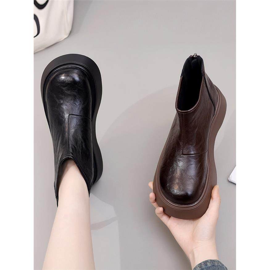 英伦风厚底圆头勃肯鞋女2025新款秋冬季加绒真皮百搭软底防滑短靴,女鞋,勃肯鞋/软木鞋,淘宝优惠券,粉丝福利购,淘宝优惠卷