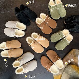 【sheii苏茵茵同款】真皮版~复古真皮内增高毛毛勃肯单鞋女包头半