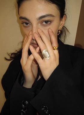 OAAS 小众设计师品牌 面纱镶嵌猫眼石月光石开口可调节戒指高级