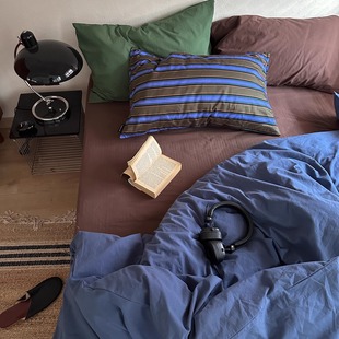 混搭风独库蓝公路 中古风水洗棉纯棉四件套全棉被套床单 美式