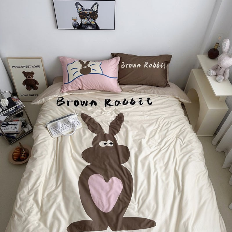 纯棉贡缎兔子混搭风全棉四件套床单被套床笠款设计师专版数码印花