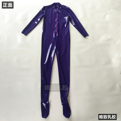 连体紧身衣乳胶紫色高弹光滑