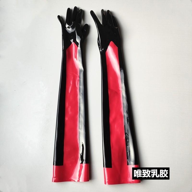 Latex gloves 纯天然乳胶长手套到大胳膊紧身光滑黑色手工可定做